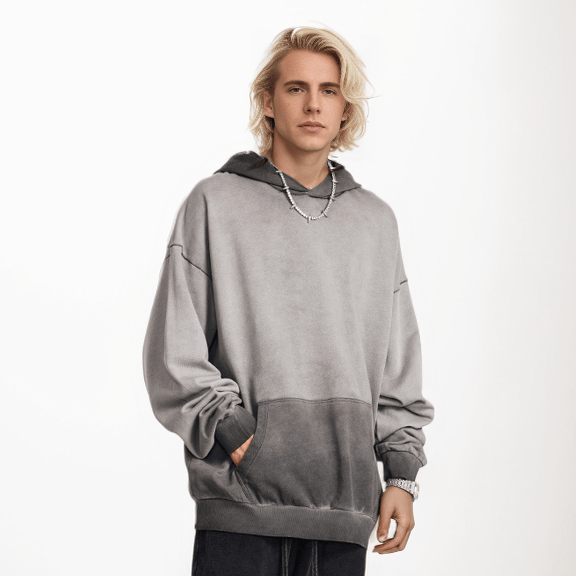 Felpa con cappuccio lavata con colori a contrasto in stile Vintage Gradient