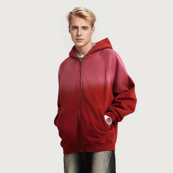 Giacca con cappuccio con manica raglan lavata a colori sfumati