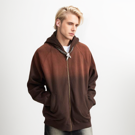 Giacca con cappuccio con manica raglan lavata a colori sfumati