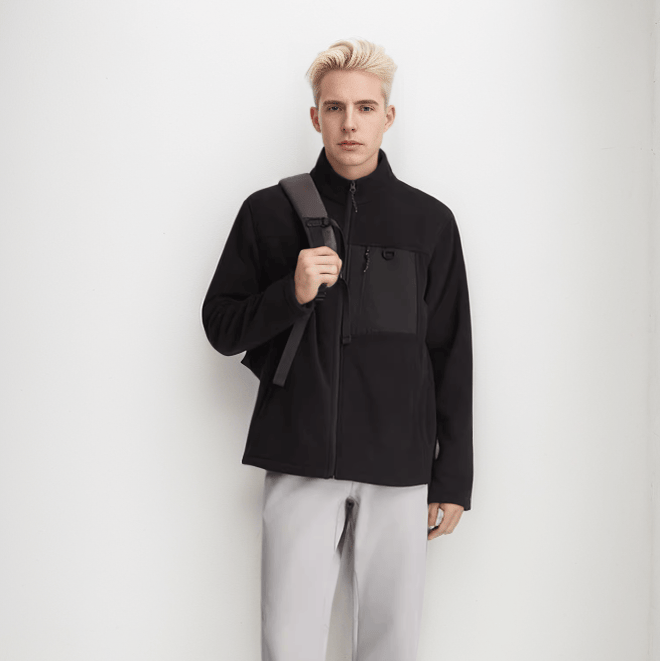 Antistatisk fleecejakke med patchwork-standkrave