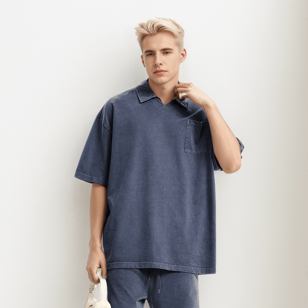 Polo a manica corta con colletto allentato e lavato