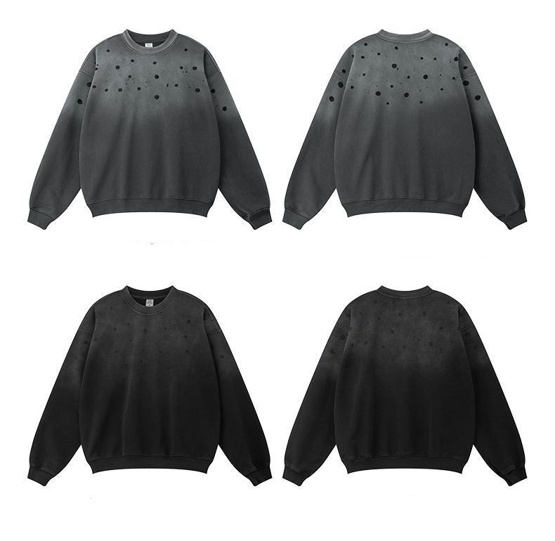 Düşük Omuzlu Degrade Yıkamalı Fırça Baskılı Crewneck Sweatshirt