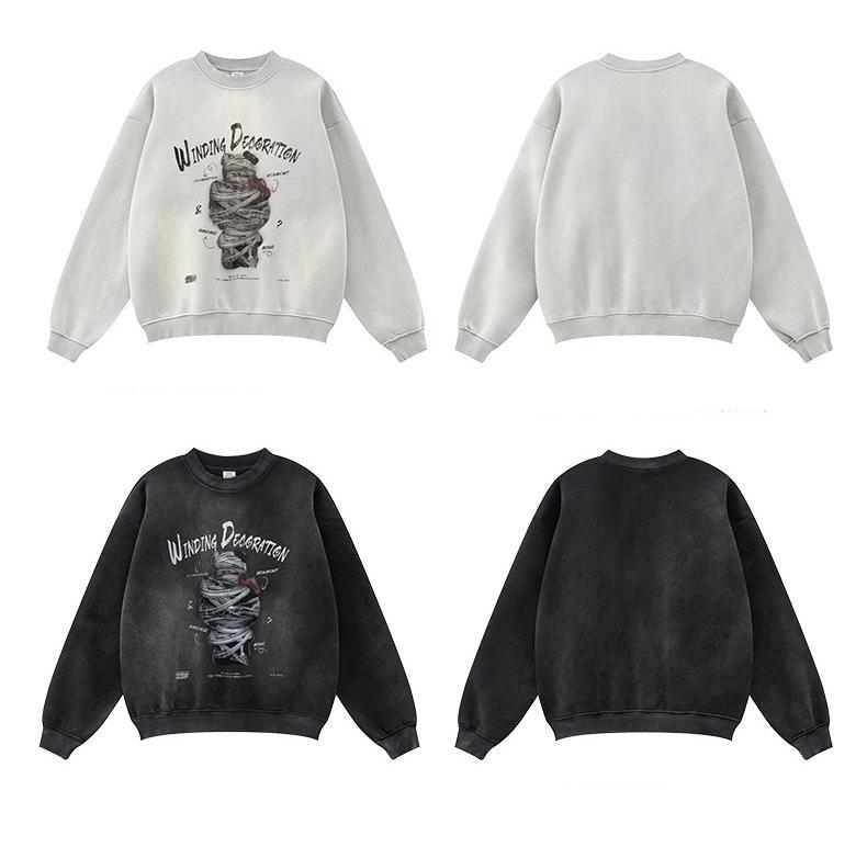 Yıkanmış Sıkıştırılmış Baskılı Bisiklet Yaka Kapüşonlu Üst