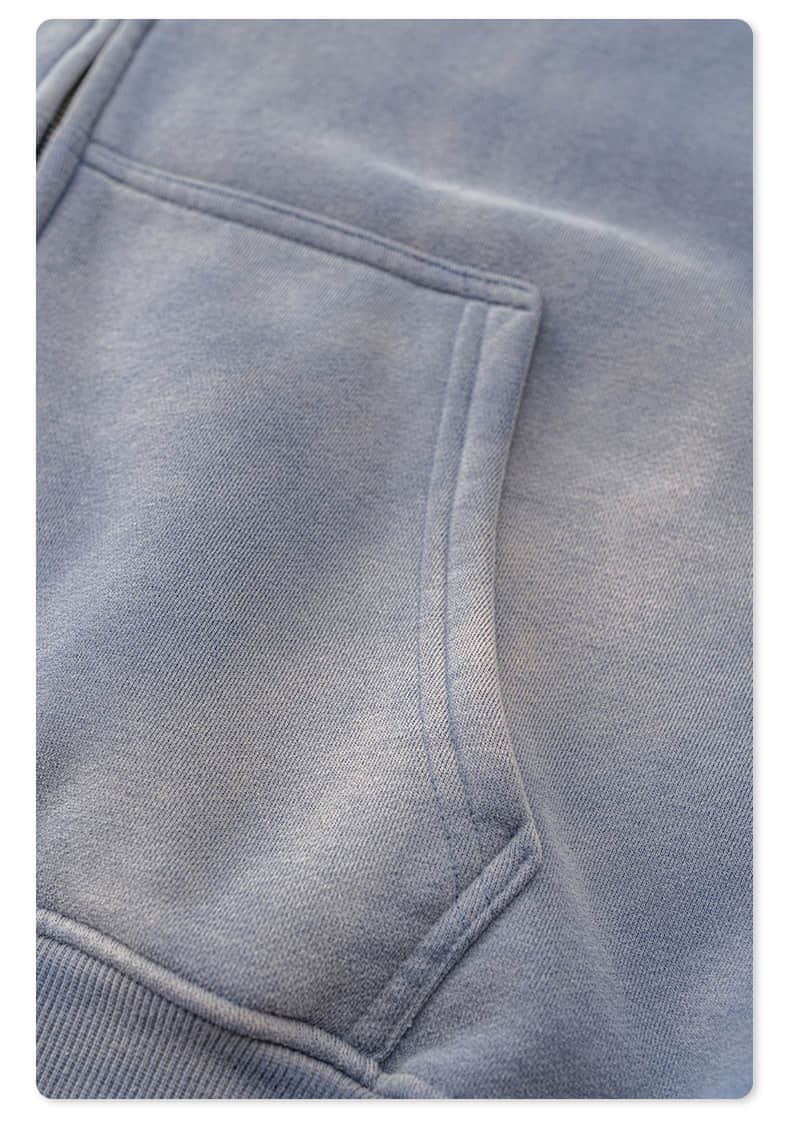 Veste ample à capuche avec fermeture à glissière, lavée au singe