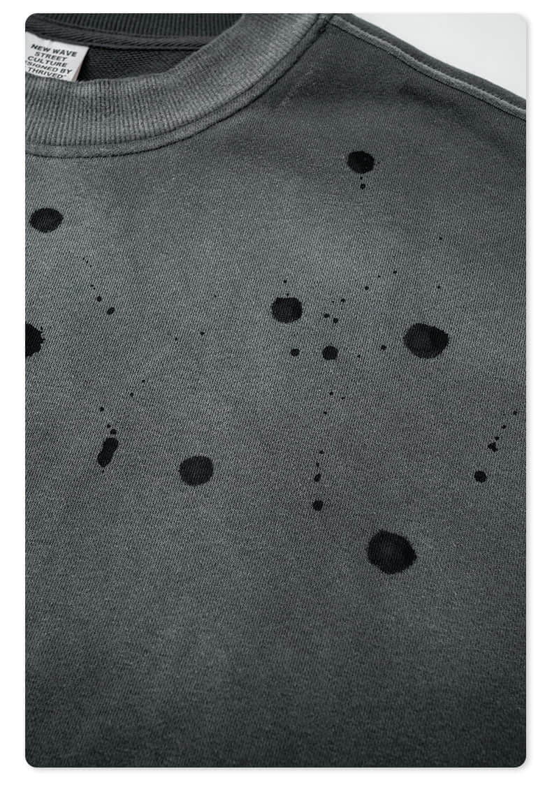 Düşük Omuzlu Degrade Yıkamalı Fırça Baskılı Crewneck Sweatshirt