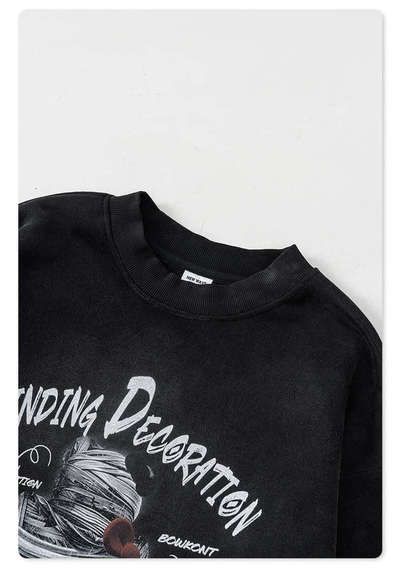 Yıkanmış Sıkıştırılmış Baskılı Bisiklet Yaka Kapüşonlu Üst