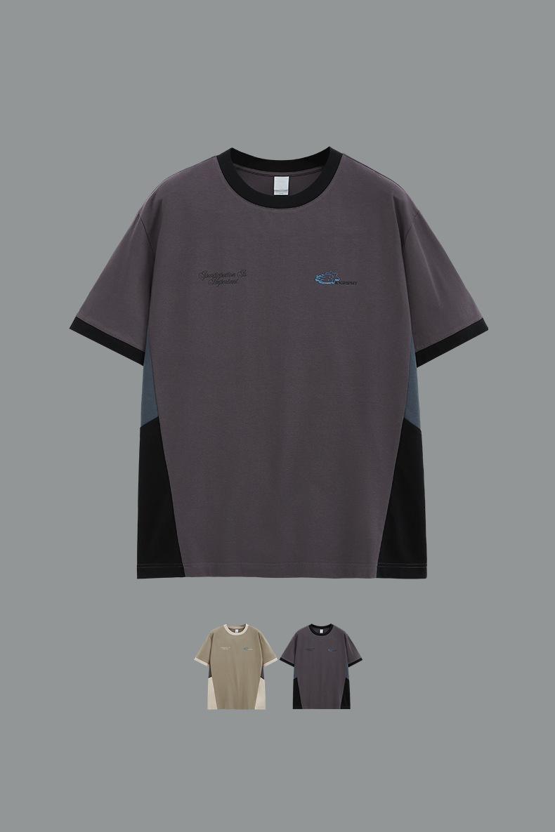 Нерегулярная контрастная футболка с короткими рукавами Нерегулярная контрастная футболка с короткими рукавами