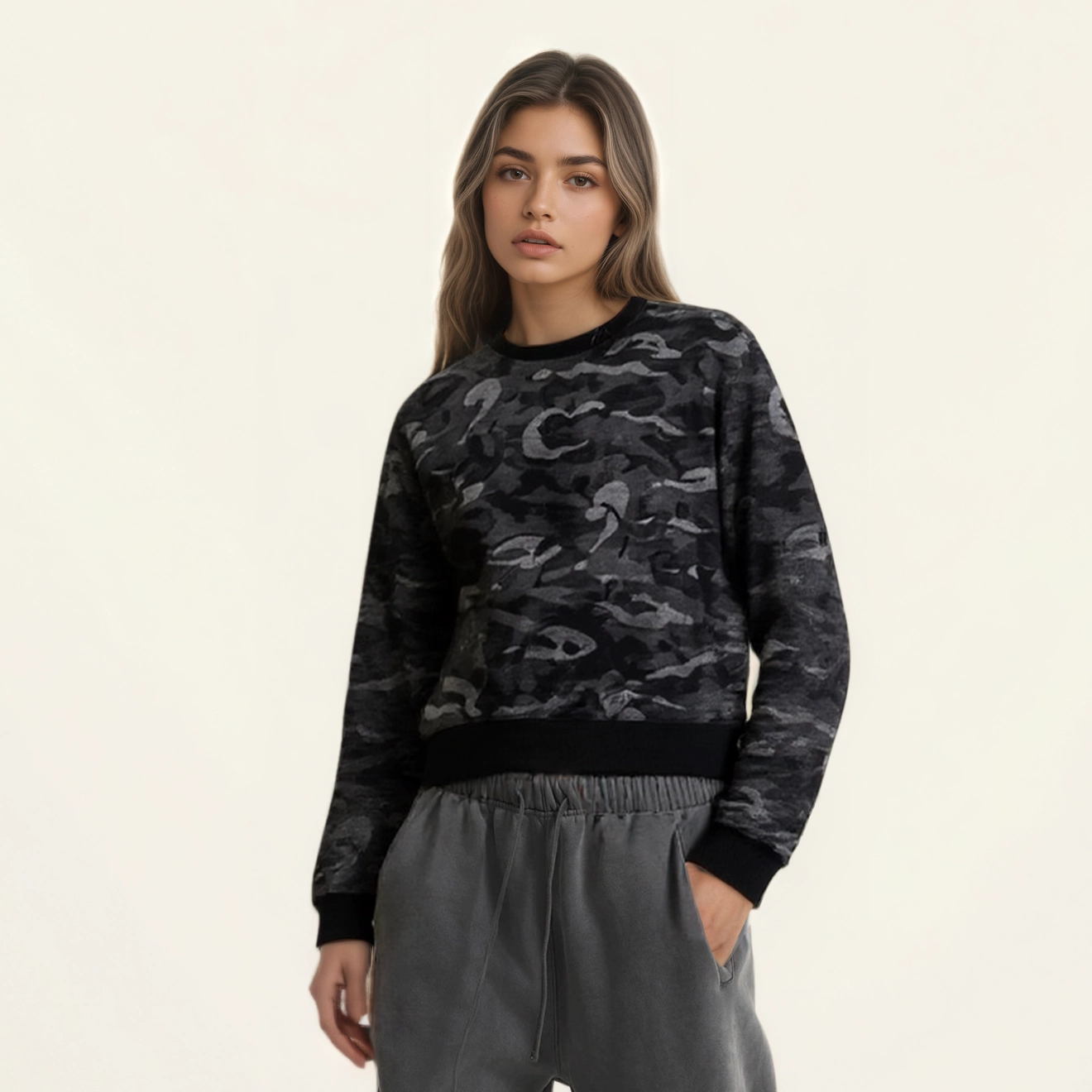 Men’s Casual Heavyweight Camo Crewneck Sweatshirt