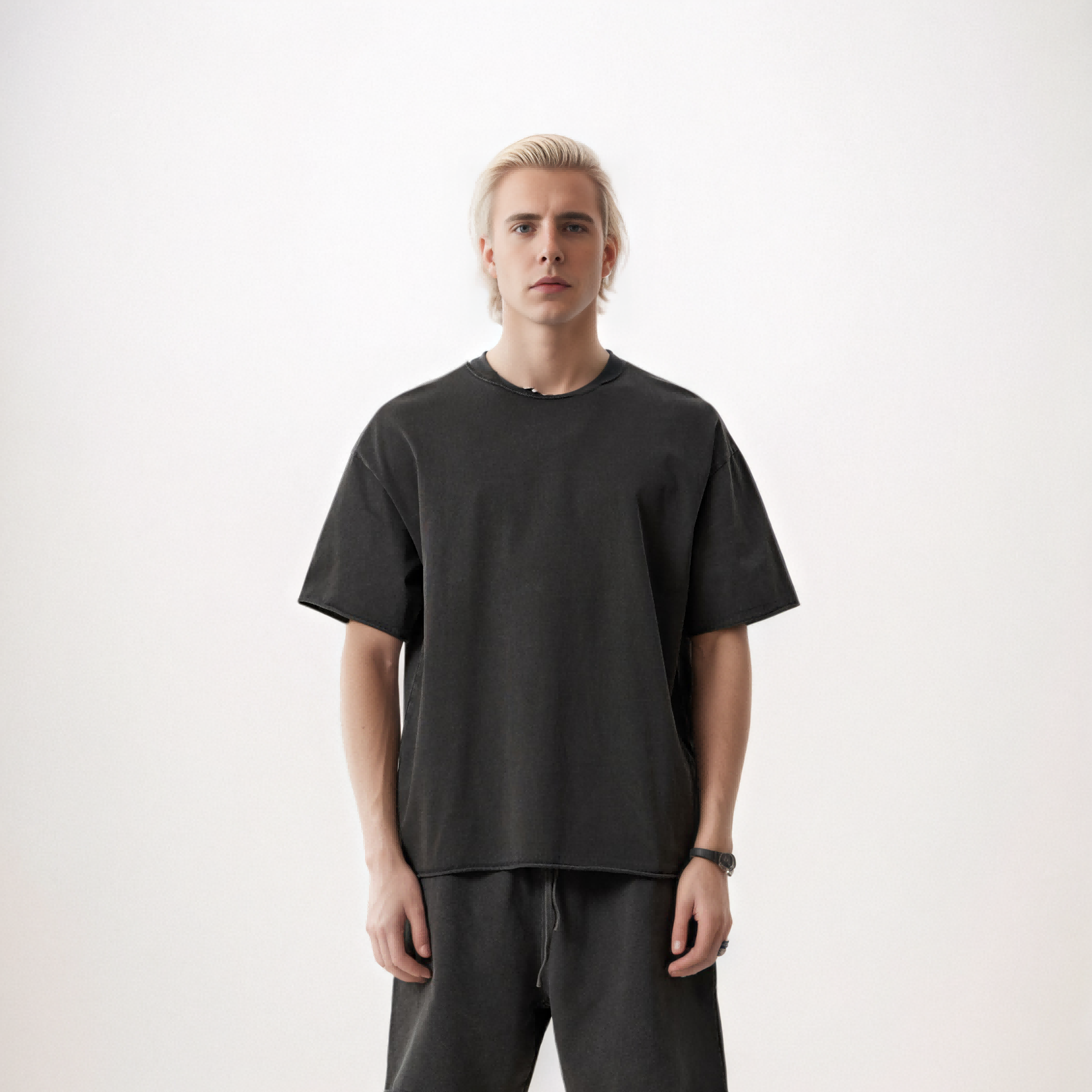 워싱 로우 엣지 티셔츠