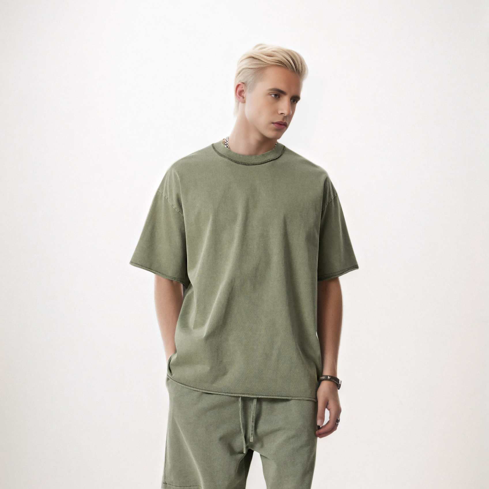 워싱 로우 엣지 티셔츠