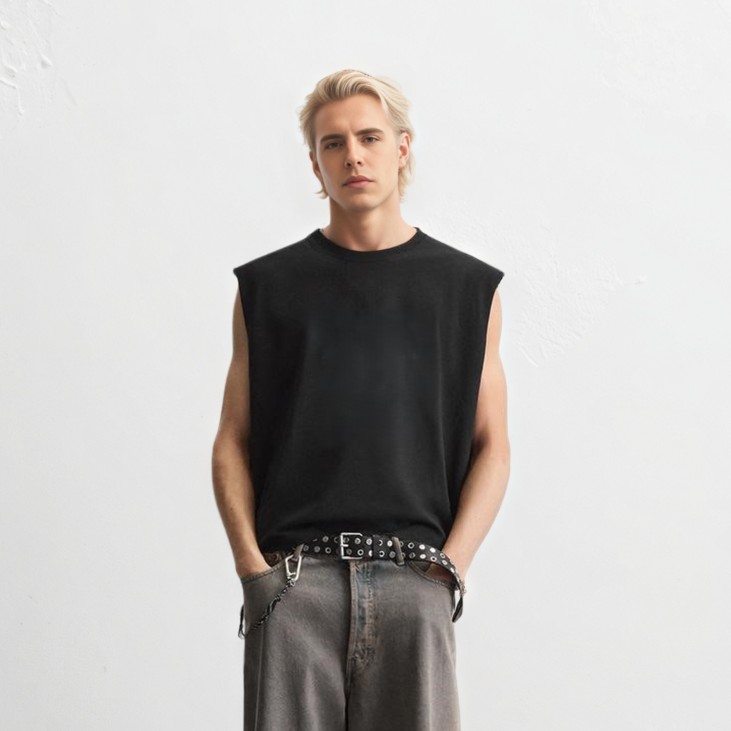 Boxy ærmeløs T-shirt med udskæringer