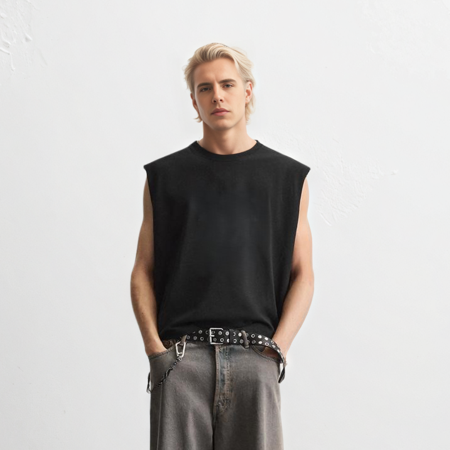 Boxy ærmeløs T-shirt med udskæringer