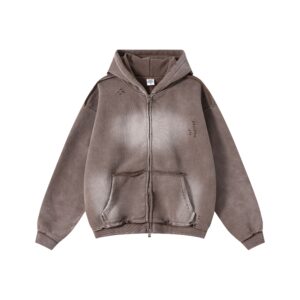 Fleece Washed Loose Edge Cut Hooded Jacket