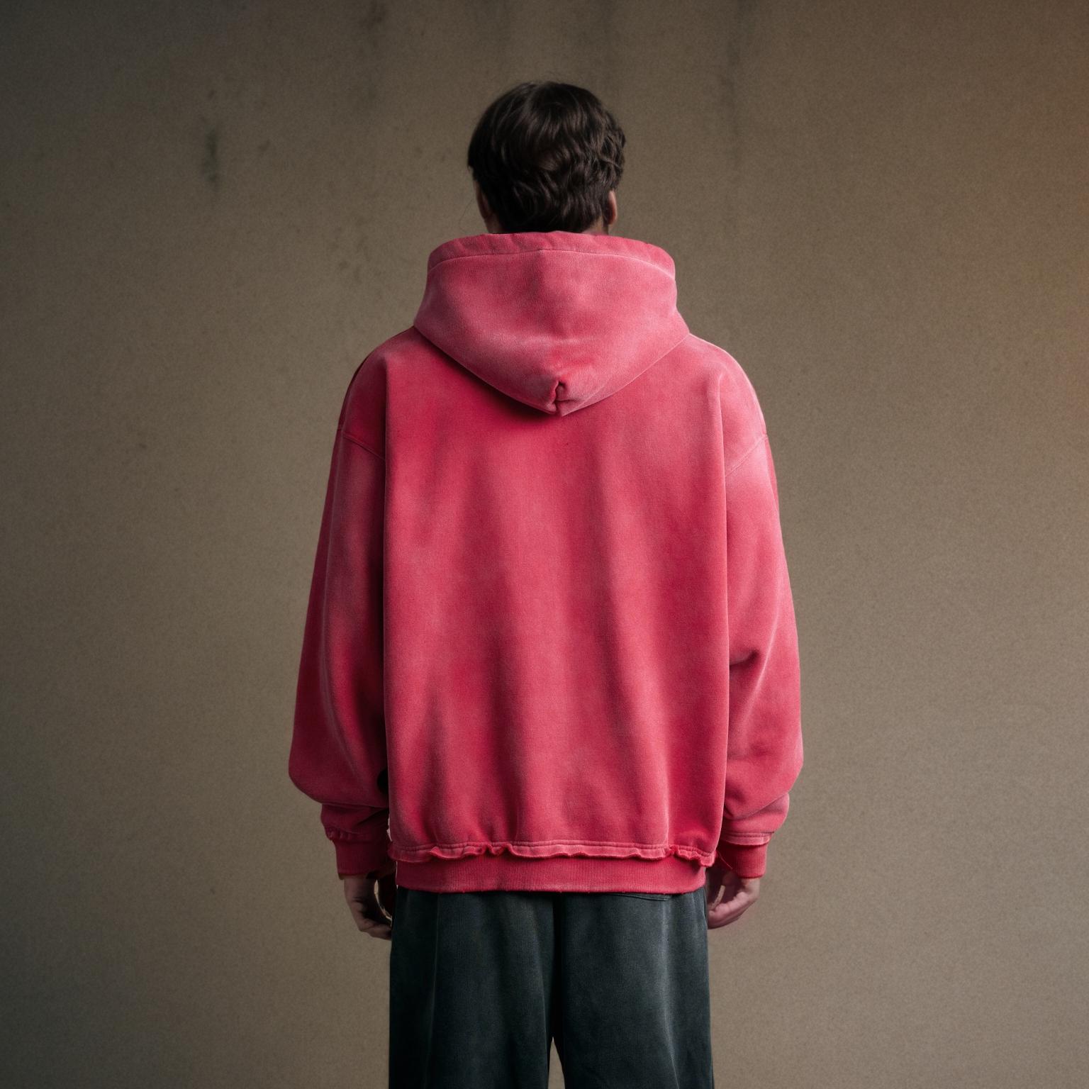 Fleece Washed Loose Edge Cut Hooded Jacket