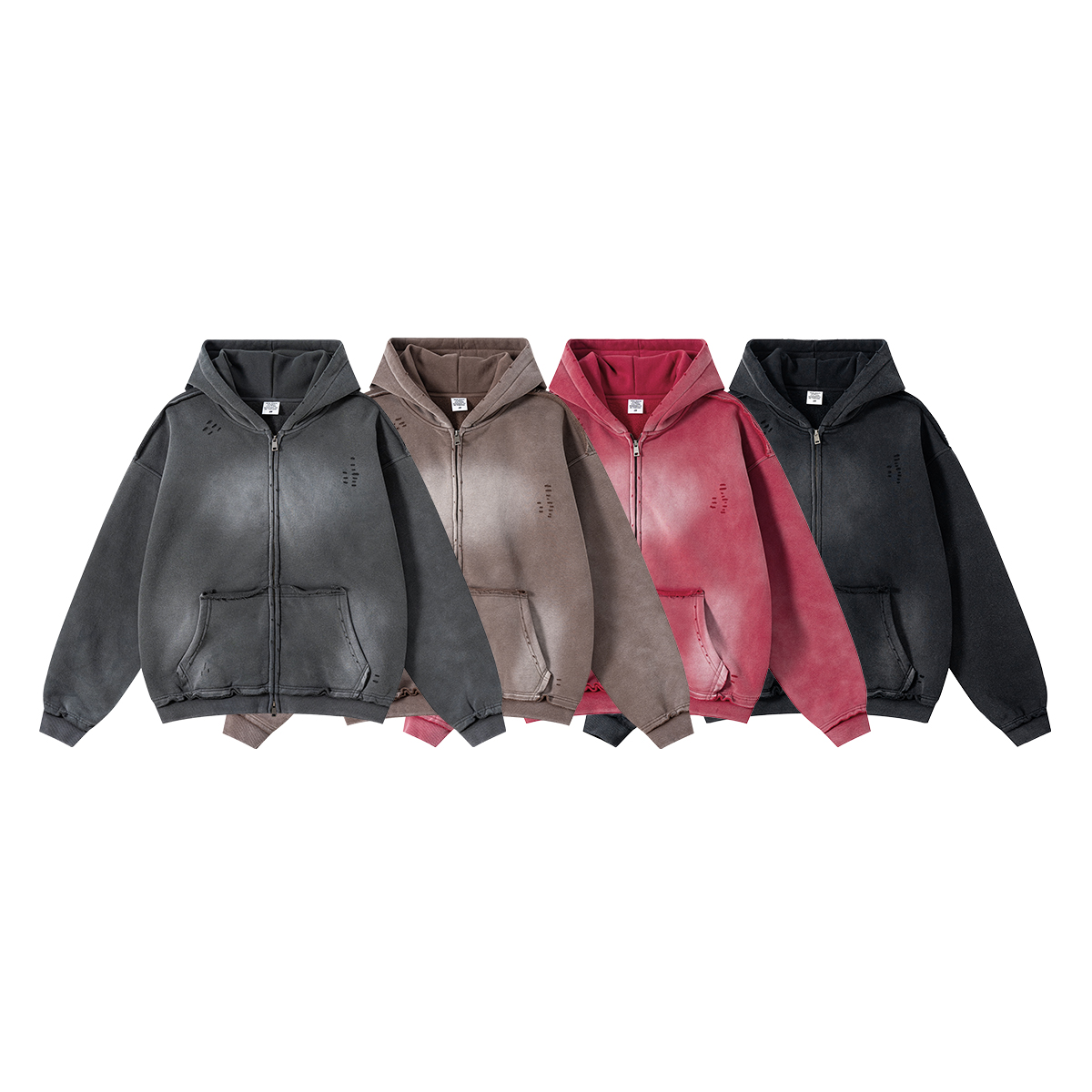 Fleece Washed Loose Edge Cut Hooded Jacket