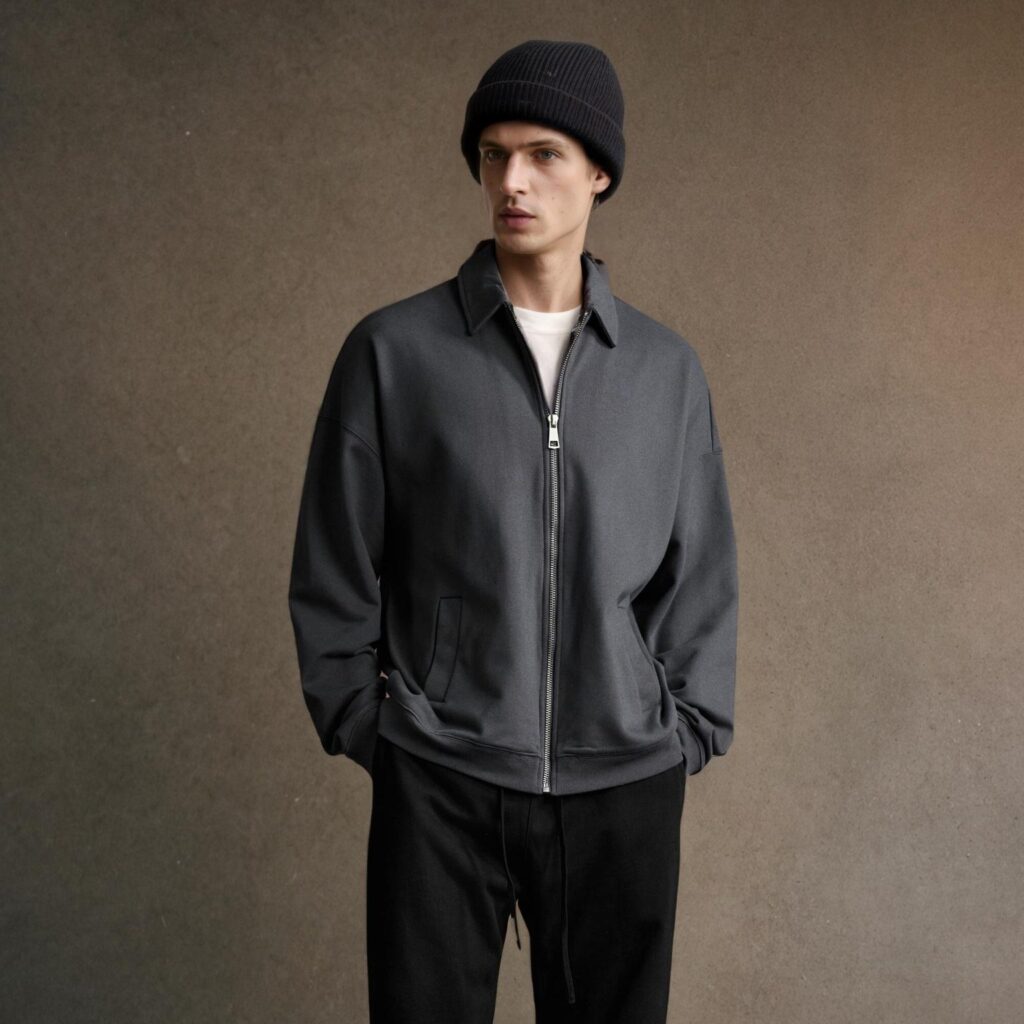 Sweatshirt-jakke med stående krave og lynlås