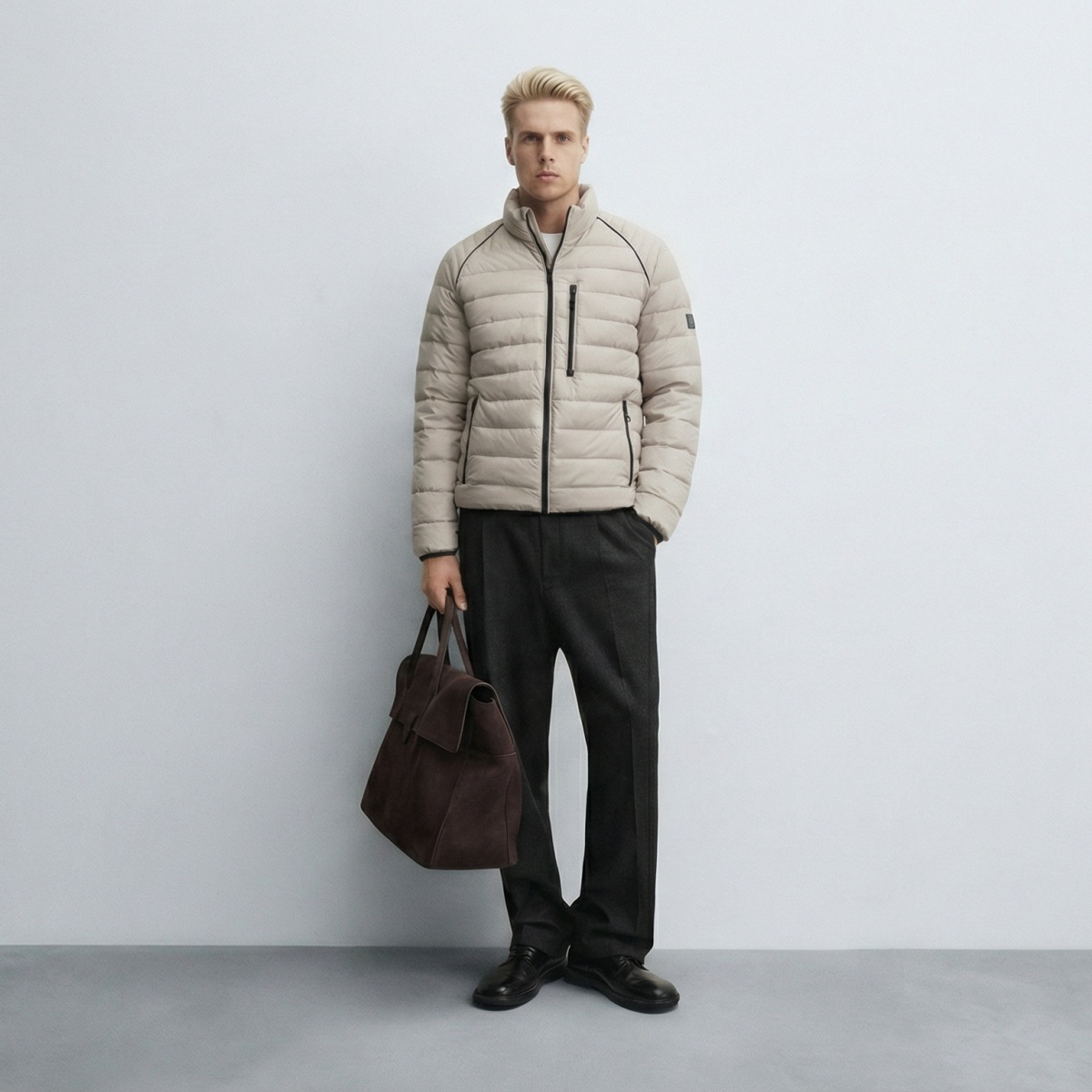 Giacca da uomo trapuntata ultraleggera - resistente all'acqua e traspirante con colletto a cavalletto